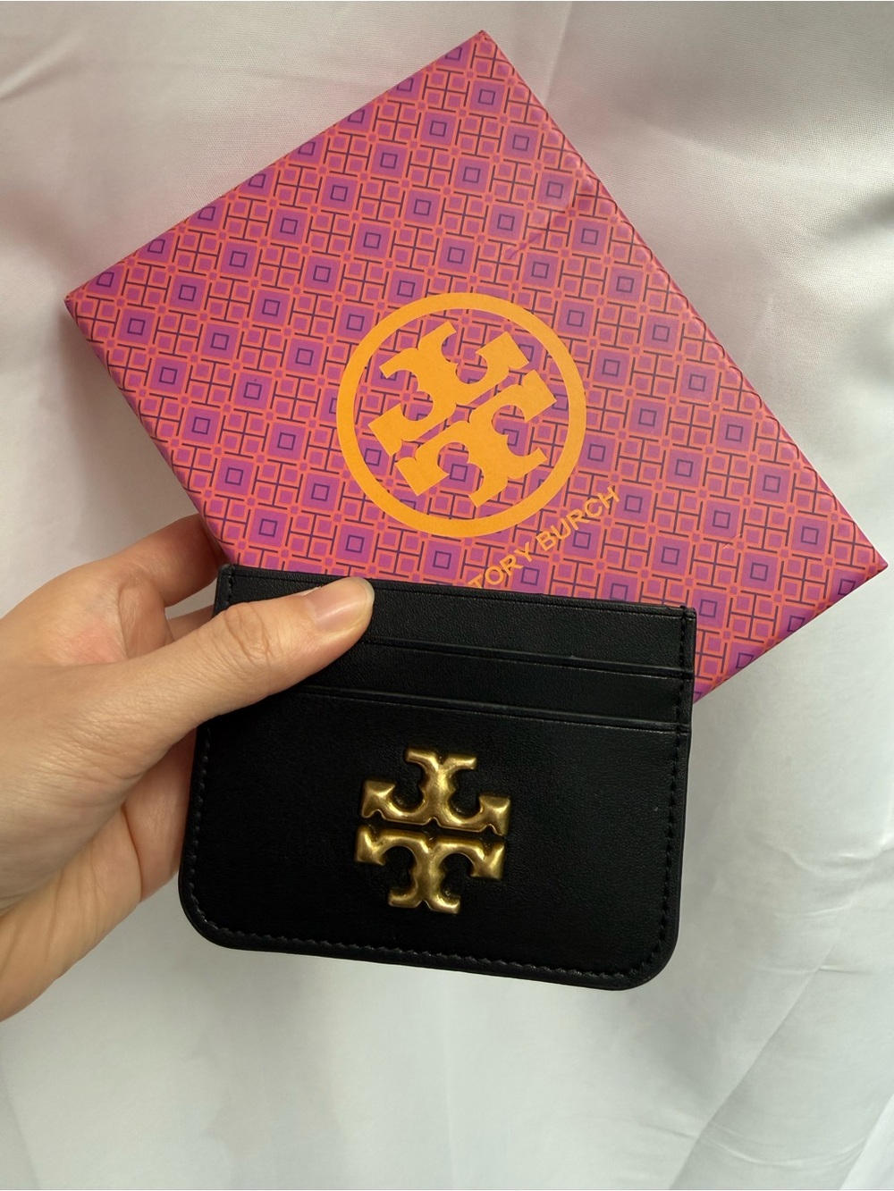 Brand New Tory Burch Black Card Holder with Gold Logo Accent